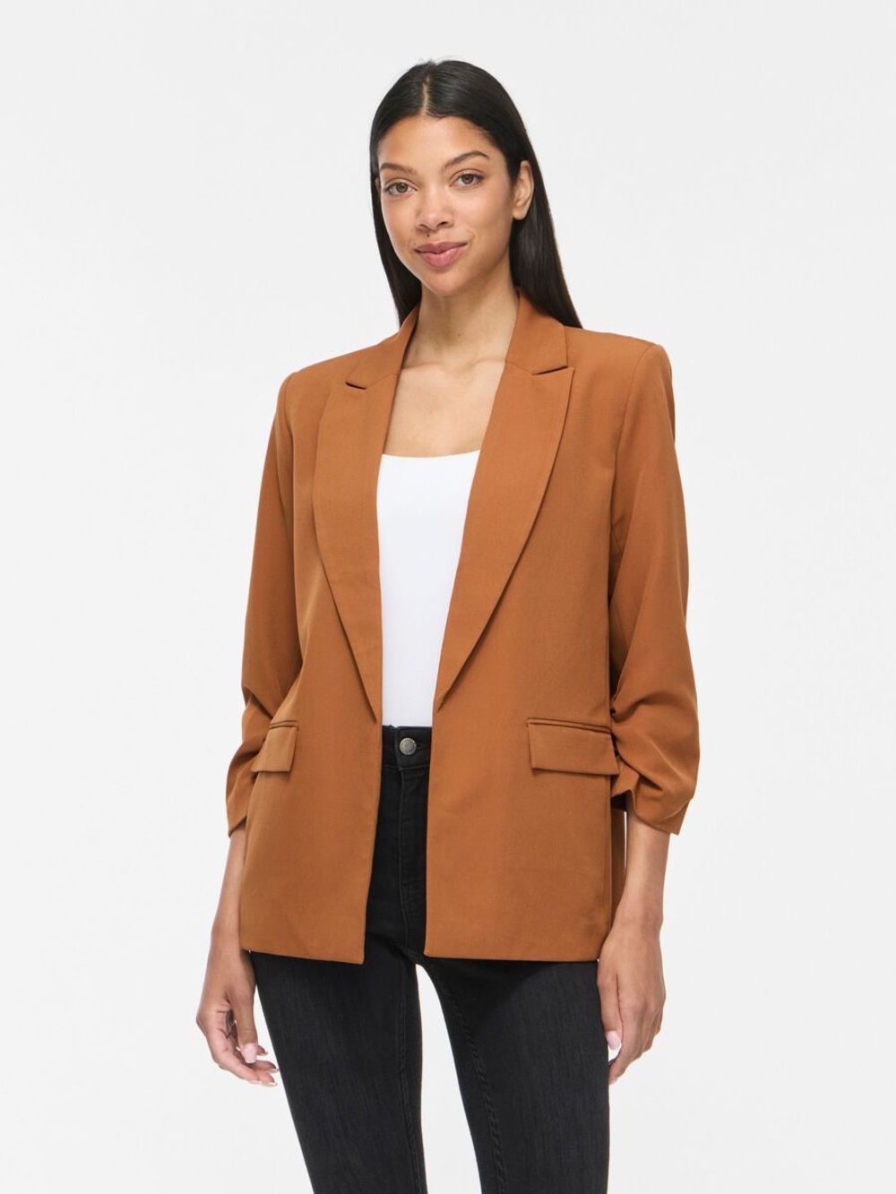 Skies Are Blue Open-Front 3/4 sleeve Blazer in Caramel sz Med